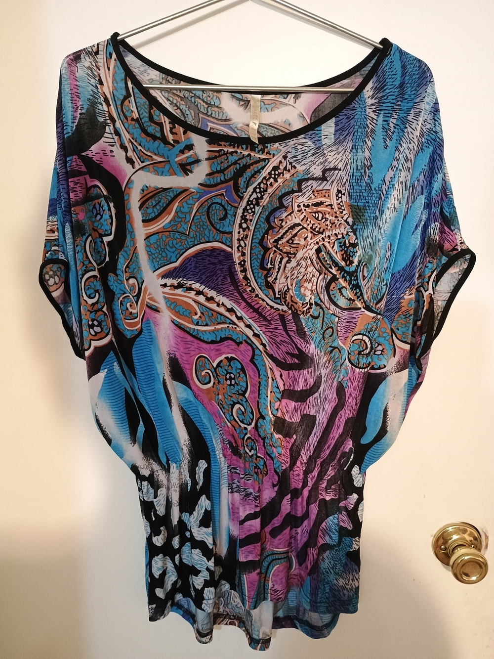 Women's Multicolor Printed Short Sleeve Top - Vibrant Blue & Purple